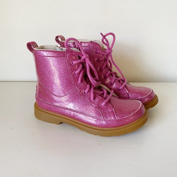 UGG Other - UGG Robley Pink Glitter Lace Up Combat Boots Big Girls 5 / Women's 7